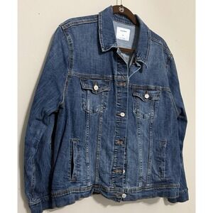 OLD NAVY Jean Jacket Womens XXL Dark Wash Trucker Style Denim Button Up